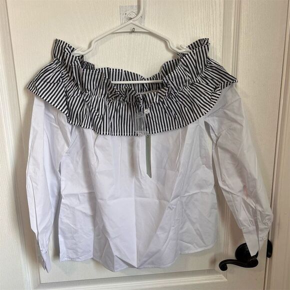 After Market Women's Off Shoulder Striped Ruffle Blouse Multicolor Size S Casual - Picture 14 of 16